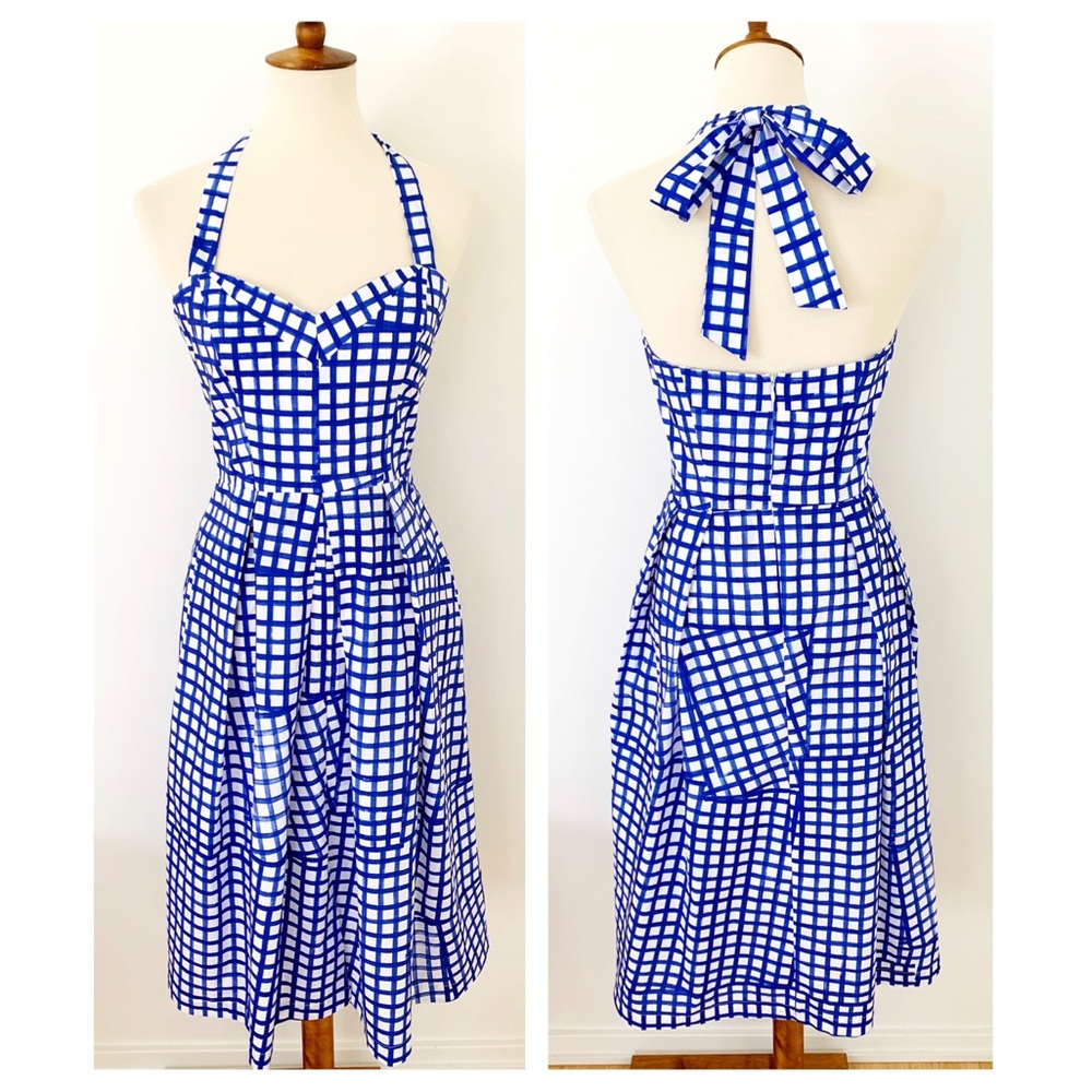 Milly Paige Stretch Cotton Retro Halter Midi Dress